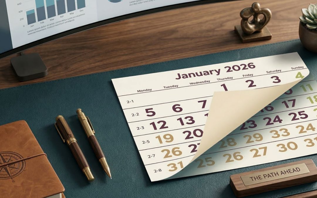 Desk calendar with pages turning on a workspace, illustrating the feeling that time passes quickly as the months move forward.